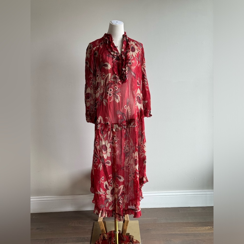 Zimmermann sheer silk blend midi dress floral print long sleeve sz 1 (damage)
